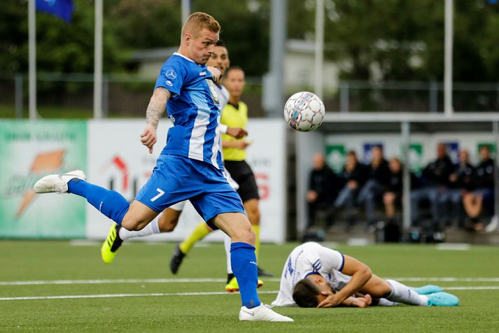 Guðjón Baldvinsson í Evrópuleik með uppeldisfélagi sínu Stjörnunni. Hann lék með Stjörnunni og KR hér á landi en einnig sem atvinnumaður í þremur löndum.