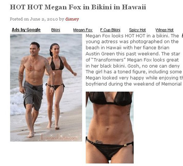 Ein fjölmargra frétta með myndum af Megan á bikiní eftir að hún lét slúðurljósmyndarana vita.