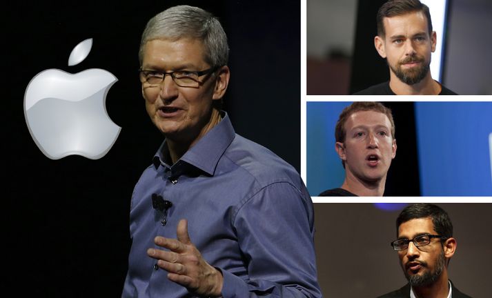 Forsvarsmenn Apple, Facebook, Google og Twitter.