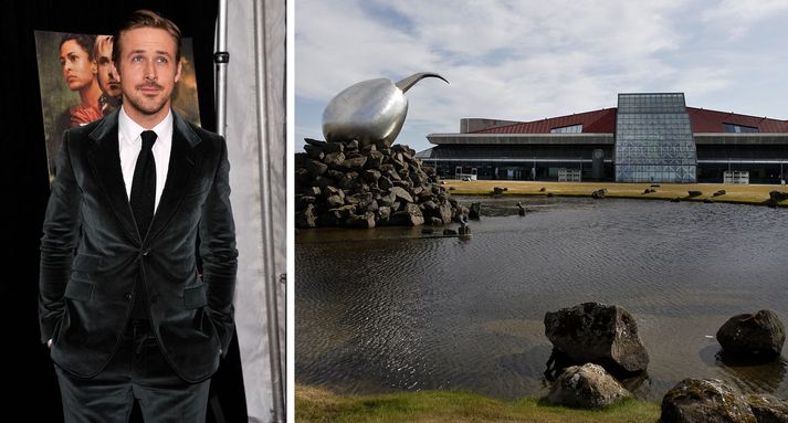 Ryan Gosling lenti á Keflavíkurflugvelli í morgun.
