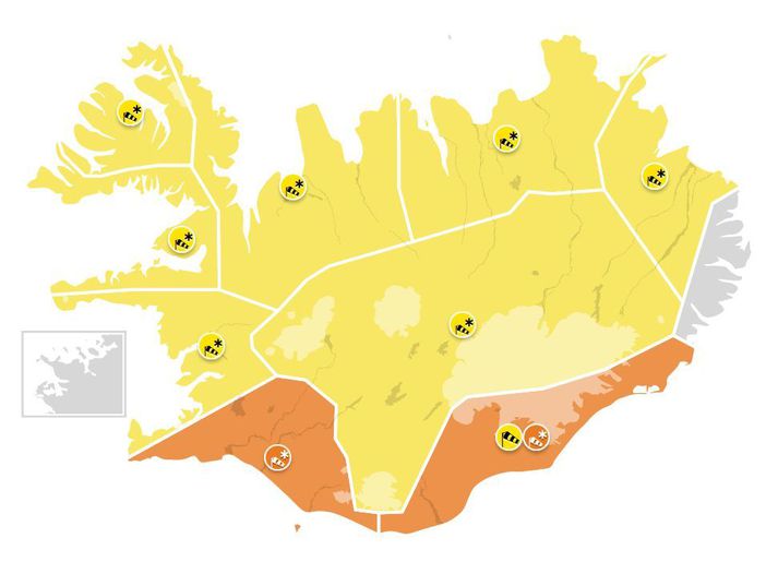 Höfuðborgarsvæðið og Austfirðir virðast sleppa við veðurviðvaranir eins og er.