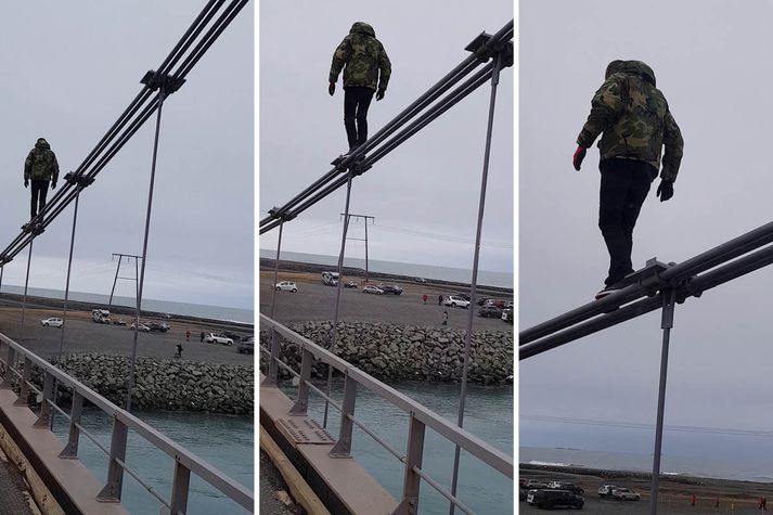 Spurning hvort kvikmyndin Man on Wire sé innblástur þessa erlenda ferðamanns eða hann ætli að sækja um í Sirkusi Íslands.