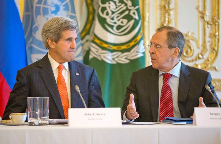 John Kerry og Sergei Lavrov ræða Sýrland í morgun.