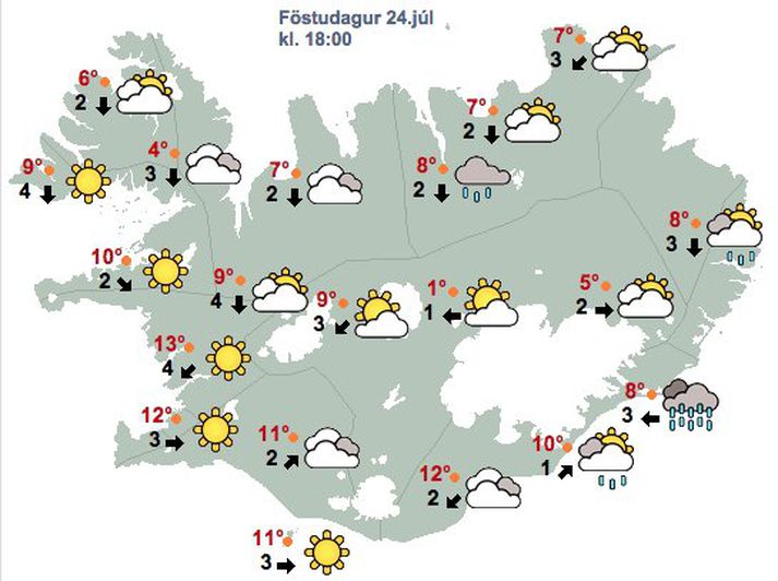 Svona er útlitið fyrir kvöldið og helgin ætti að vera svipuð fyrir utan nokkrar skúrir.