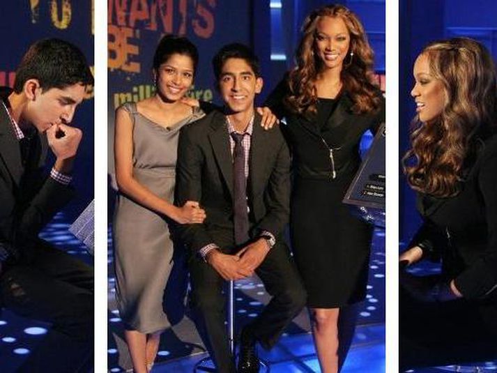 Dev Patel, Tyra Banks og Freida Pinto.
