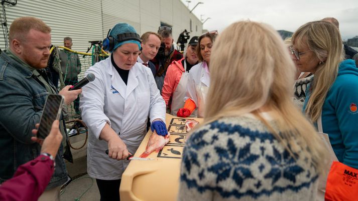 Flökunarmeistarinn kenndi frambjóðendum hvernig á að flaka fisk.