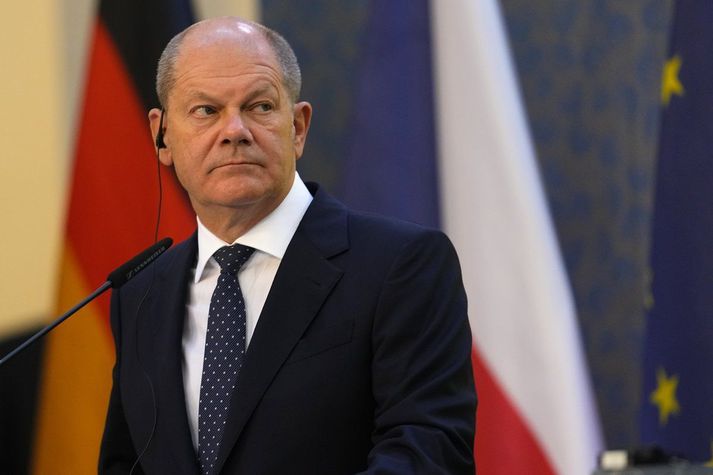 Olaf Scholz, kanslari Þýskalands, í Prag í gær.