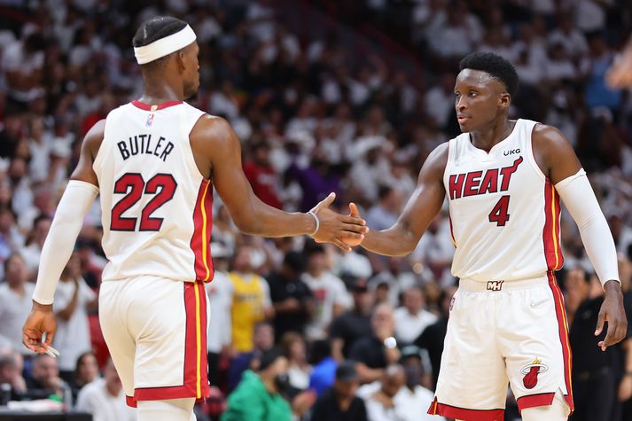 Victor Oladipo lék síðast með Miami Heat áður en hann meiddist í apríl 2023