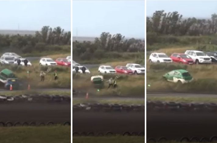 Keppnin var sýnd í beinni útsendingu G7 media en útsending rofin þegar slysið átti sér stað. Bílinn lenti ofan á starfsmönnunum. Þeir eru ekki í lífshættu en voru fluttir á bráðamóttöku Landspítalans. Áfallateymi Rauða krossins er á leið á vettvang. 