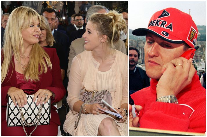 Mæðgurnar Corinna og Gina Schumacher en til hægri er síðan Michael Schumacher.