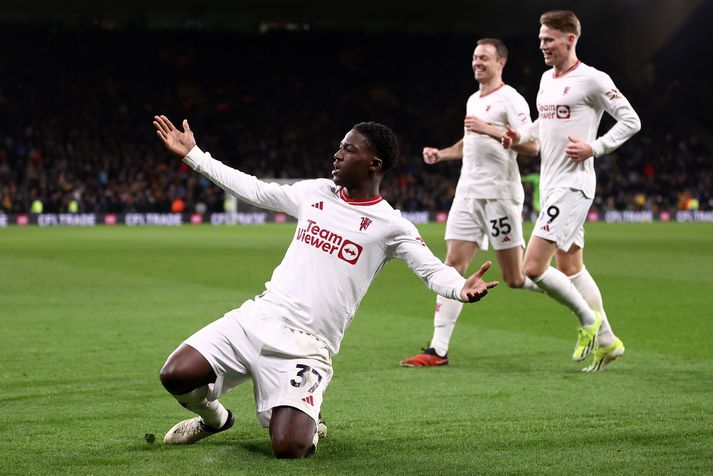 Kobbie Mainoo reyndist hetja Manchester United í kvöld.