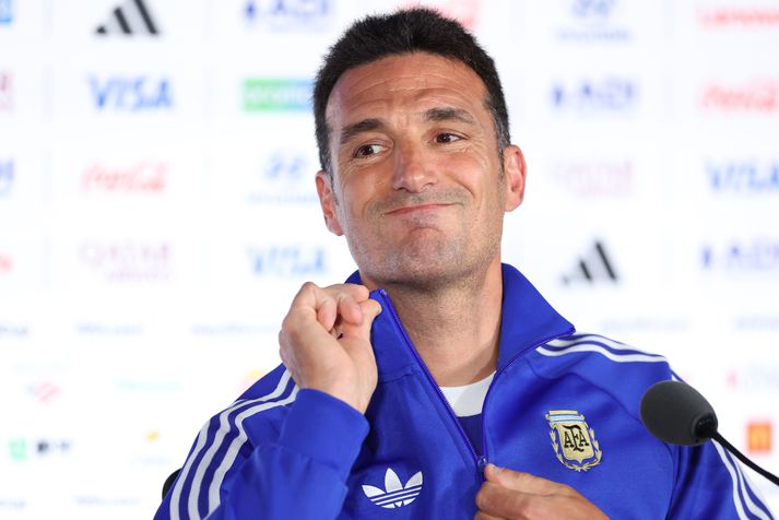 Lionel Scaloni, landsliðsþjálfari Argentínu, á blaðamannafundinum fyrir leikinn.