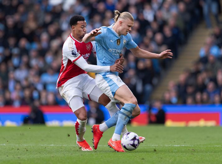 Erling Braut Haaland var í strangri gæslu gegn Arsenal síðastliðinn sunnudag.