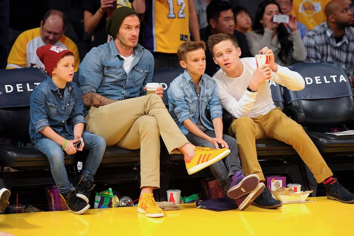 David Beckham með synir hans Cruz Beckham, Romeo Beckham og Brooklyn Beckham.