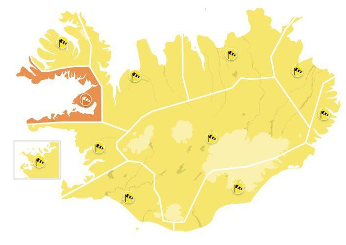 Landið allt er undir þegar kemur að viðvörunum Veðurstofunnar. 