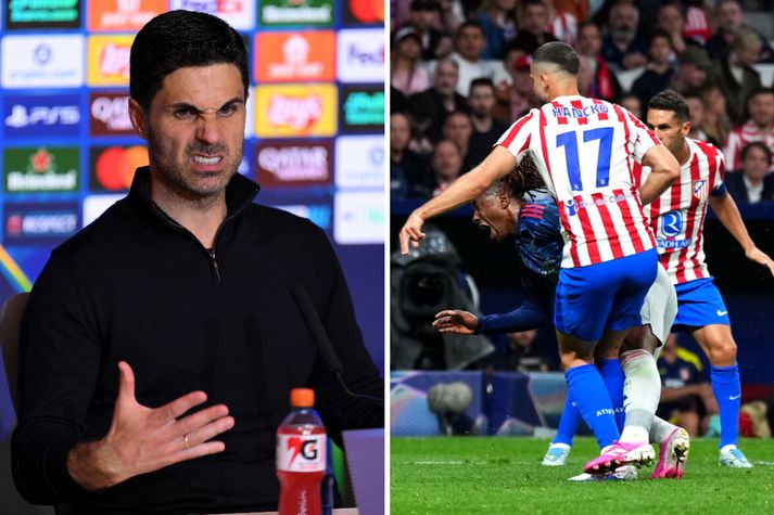 Mikel Arteta var alls ekki ánægður að þessi vítaspyrna hafi verið tekin af Arsenal. 