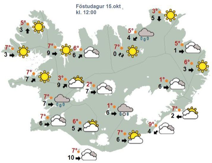 Veðrið á hádegi í dag.