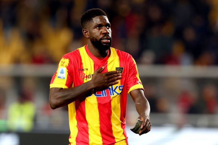 Samuel Umtiti átti erfitt með sig eftir leik Lecce og Lazio.