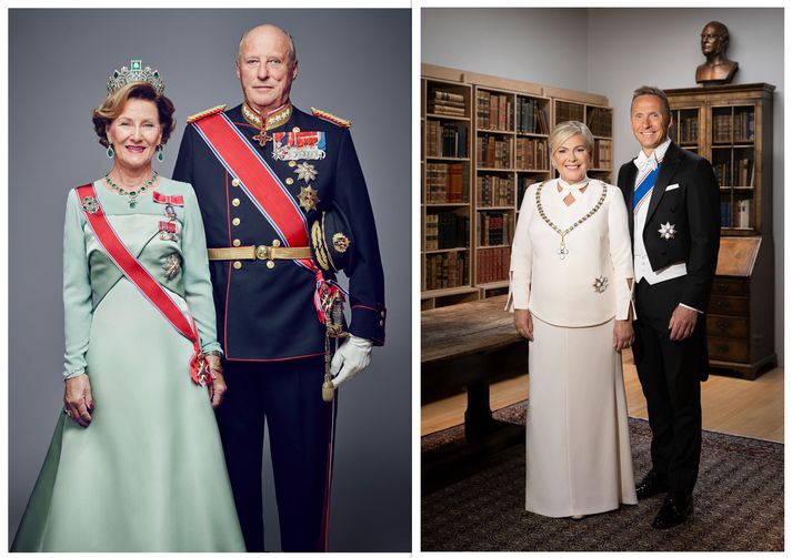 Norsku konungshjónin og forsetahjón Íslands.