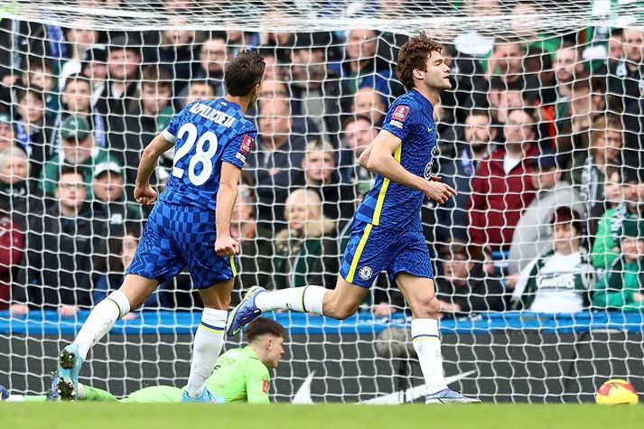 Marcos Alonso skoraði sigurmark Chelsea í dag.