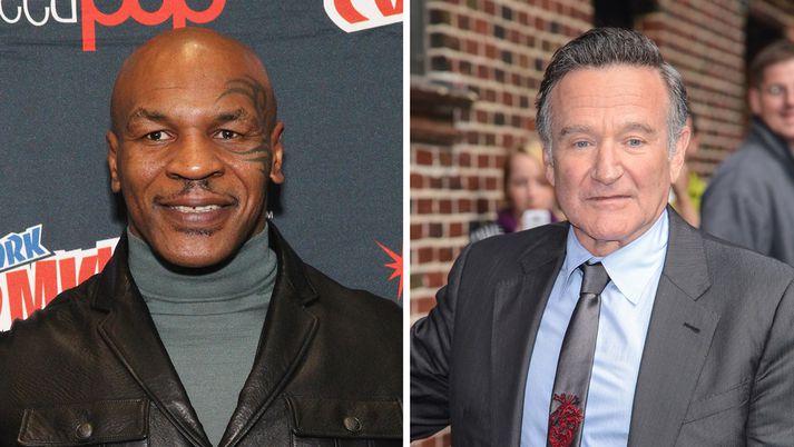 Mike Tyson til vinstri, Robin Williams til hægri.