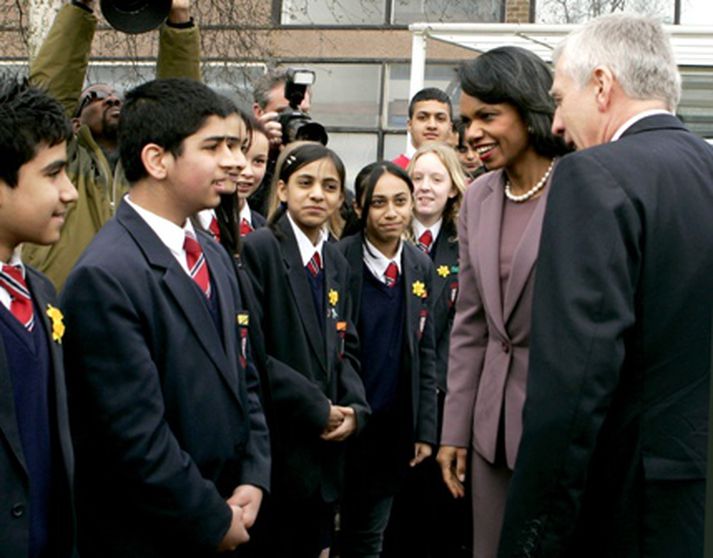 Condoleeza Rice, utanríkisráðherra Bandaríkjanna heimsótti barnaskóla í Blackburn á dögunum.
