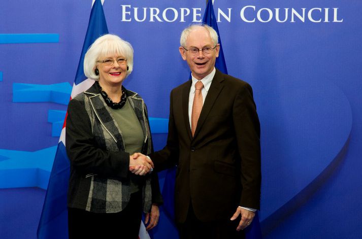 Jóhanna og Herman Van Rompuy á fundinum í dag.