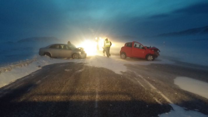 Slæmt veður var á Hellisheiðinni þegar slysið átti sér stað.