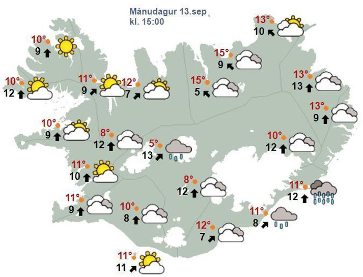 Spákortið fyrir klukkan 15.