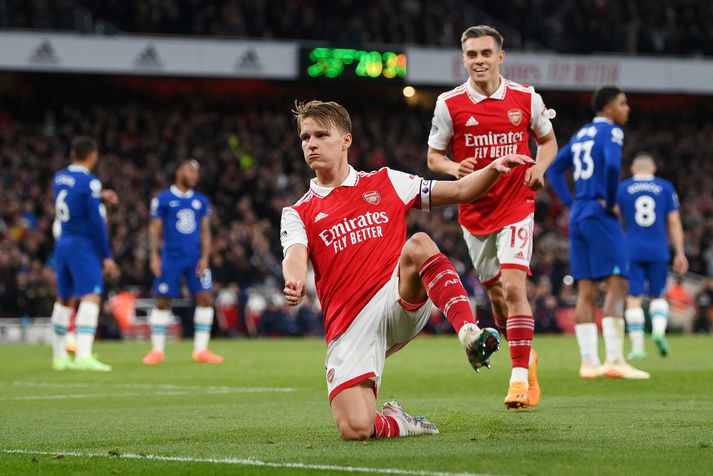 Martin Ødegaard skoraði tvö mörk fyrir Arsenal í kvöld.