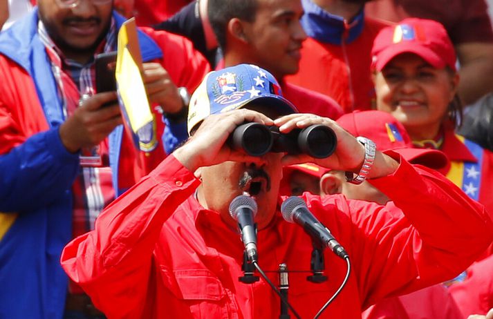 Maduro á afmælishátíðinni í dag.