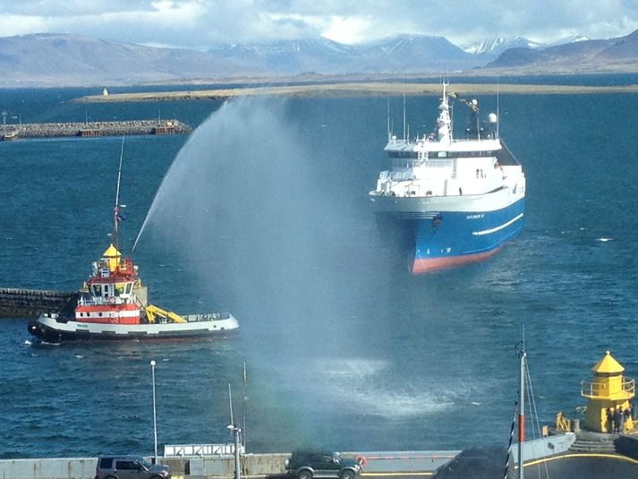 Skipið kom til hafnar í dag.
