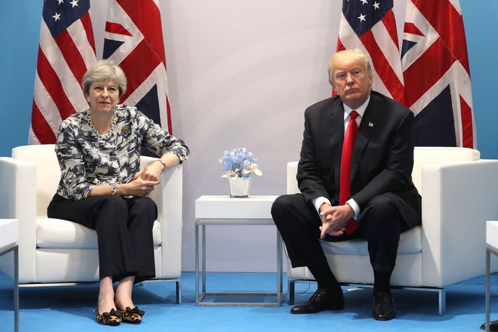 Theresa May og Donald Trump á G20 fundi í Hamborg í sumar.
