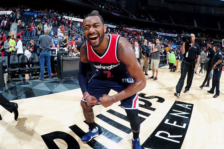 John Wall var svona ánægður eftir að Washington vann Atlanta.