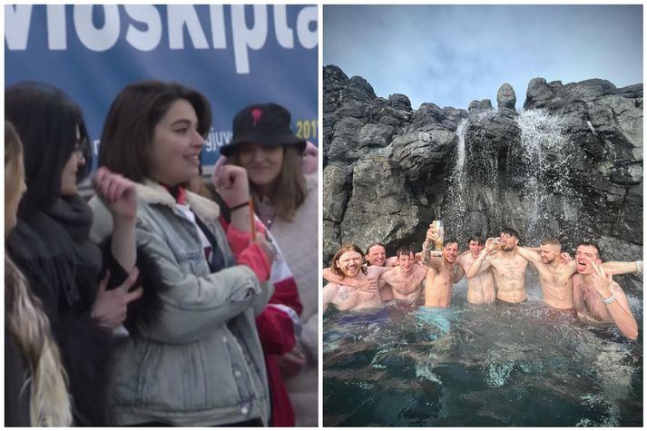 Hópur ítalskra kvenna hafði beðið í röð fyrir utan Origo höllina í þrjá daga en Tomlinson gerði sér glaðan dag í Sky Lagoon