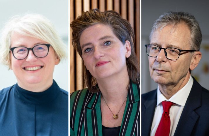 Ragnhildur Helgadóttir, rektor HR, Kristín Eysteinsdóttir, rektor LHÍ, og Jón Atli Benediktsson, rektor HÍ, skrifa undir yfirlýsinguna ásamt fjórum öðrum rektorum. 
