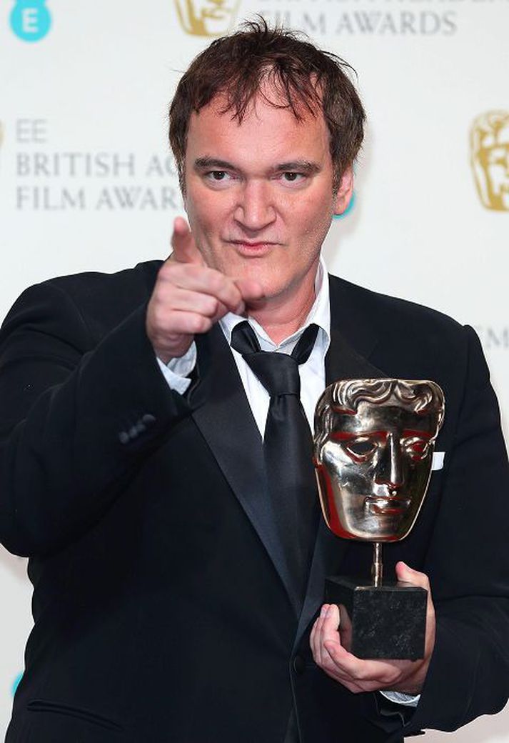 Quentin Tarantino með Bafta-verðlaunin sín. Nordicphotos/Getty