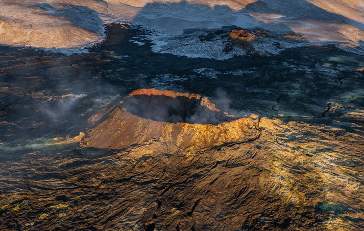 Eldstöðin í Fagradalsfjalli í síðustu viku. Kvikan er núna talin vera á um 1.500 metra dýpi.