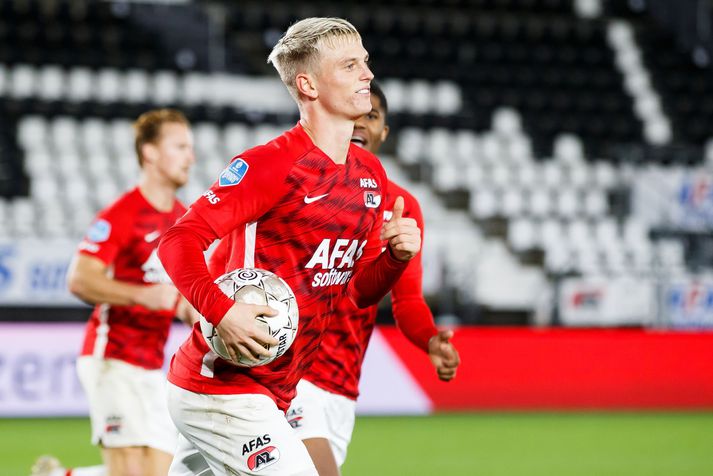 Albert Guðmundsson fagnar einu marka sinna fyror AZ Alkmaar á tímabilinu.