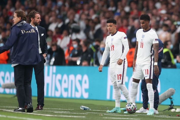 Sancho og Rashford tókst hvorugum að skora af punktinum.