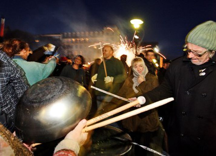 Frá mótmælunum á mánudaginn.