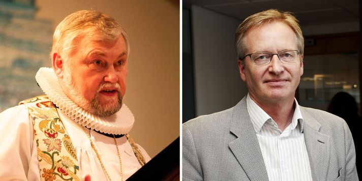 Kristján Valur Ingólfsson, vígslubiskup í Skálholti, og Guðjón Arngrímsson, sem er í forsvari fyrir byggingunni.