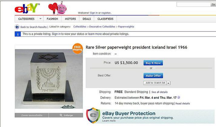 Bréfapressan er auglýst til sölu og er lágmarksboð 400 þúsund krónur. Fjögur tilboð hafa borist frá ónafngreindum aðilum.