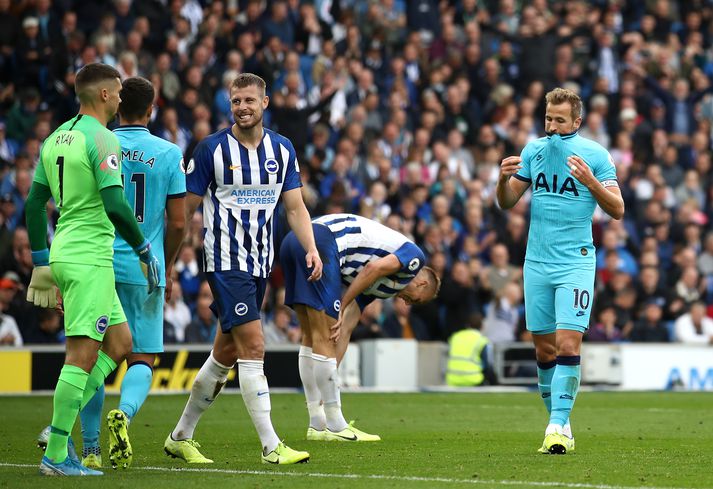 Harry Kane svekkir sig í leiknum í dag.