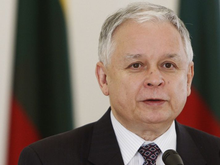 Lech Kaczynski á blaðamannafundi í Viliníus, höfuðborg Litháens, í fyrradag.