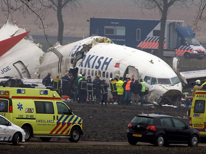 Farþegavélin sem hrapaði á Schiphol flugvellinum í seinustu viku.