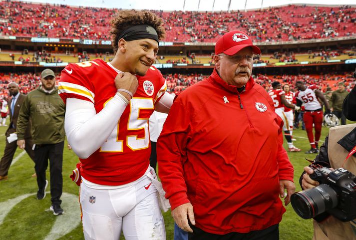 Patrick Mahomes með Andy Reid þjálfara.