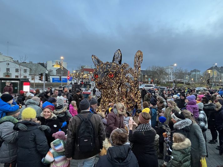 Mikill mannfjöldi safnaðist saman til þess að bera köttinn augum.