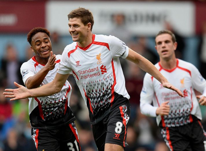 Steven Gerrard skoraði úr tveimur vítaspyrnum fyrir Liverpool.