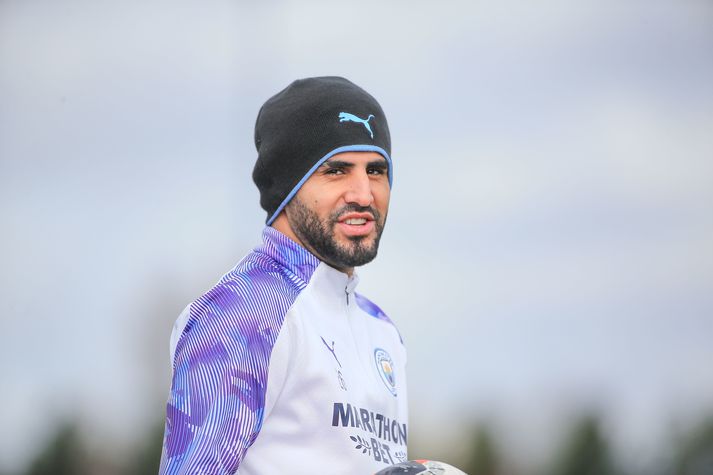 Riyad Mahrez á æfingu Manchester City 12. mars.